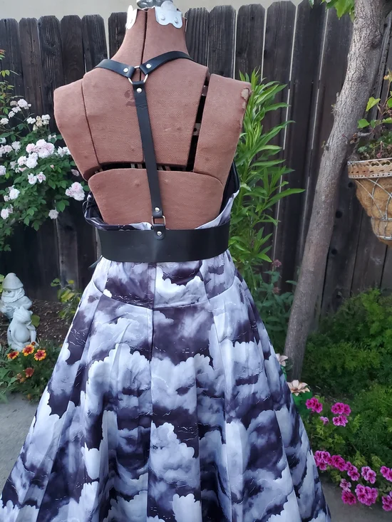 Weasel Wear Cloud-Pattern Strapless Fit-and-Flare Dress with Black Harness - Picture 5 of 13